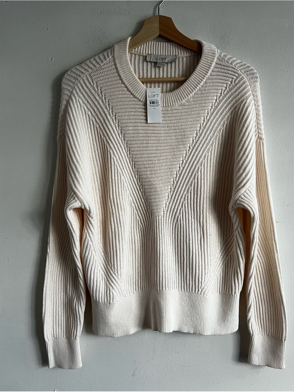LOFT Cream Cable Rib Knit Sweater 100% cotton Women’s Size Medium